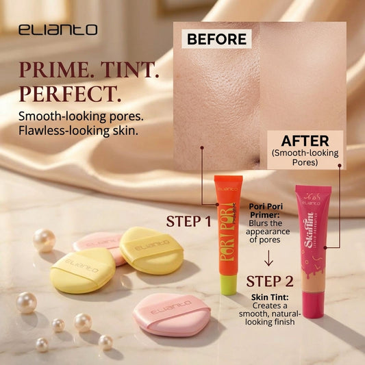 Elianto Skin Tint Foundation + Pori Pori Primer + Finger Makeup Puff