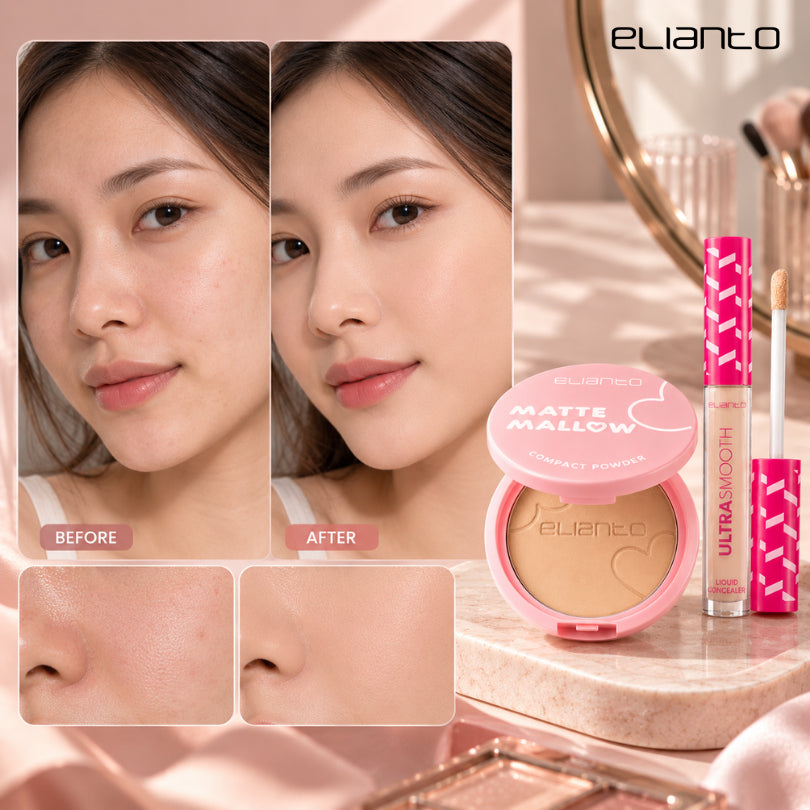 Elianto Smooth Liquid Concealer + Matte Mallow Compact Powder