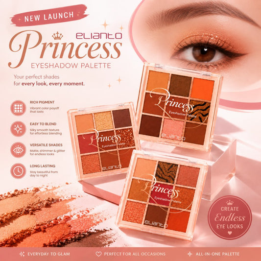 Elianto 9 Pallette Princess Eyeshadow (Pigmented Colors)