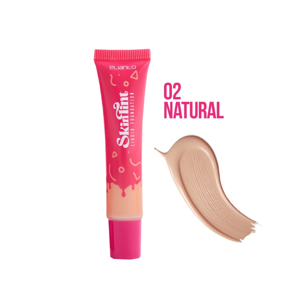 Elianto Skin Tint Liquid Foundation 02 for natural skin tone, providing breathable coverage for an even and radiant finish