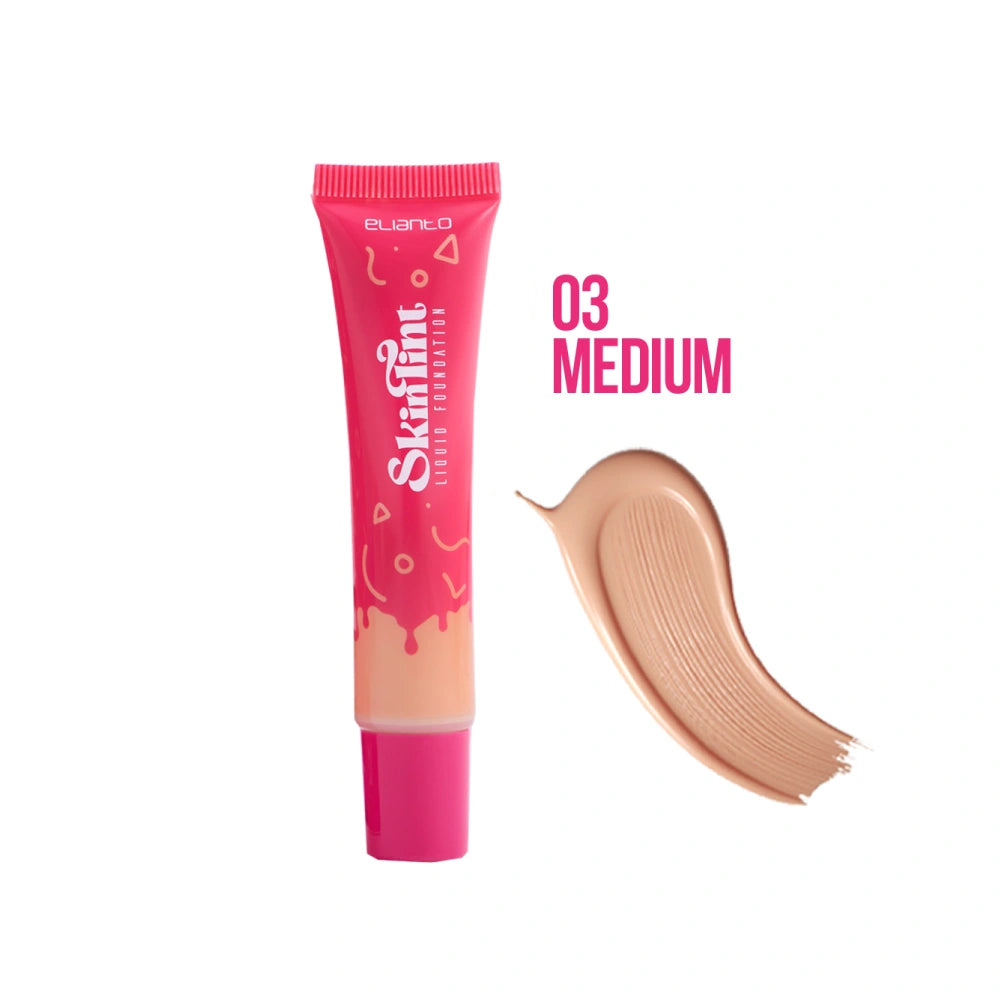 Elianto Skin Tint Liquid Foundation 03 for medium skin tone, delivering natural, lightweight coverage for a smooth and glowing complexion