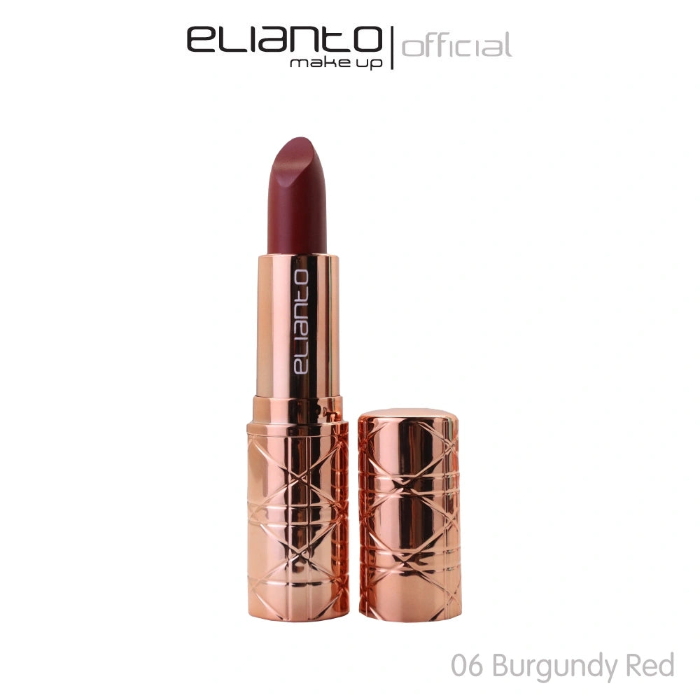 Elianto Lipstick 06 Burgundy Red – intense burgundy lip color with a velvety finish