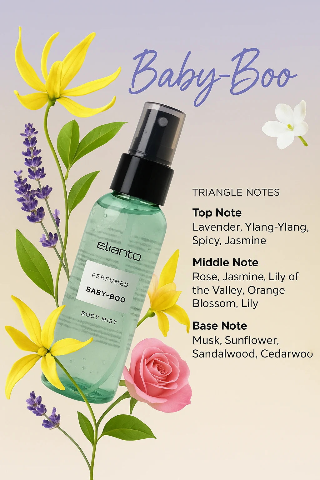 Baby-Boo Body Mist - Elianto - gentle ylang ylang floral for a cozy daily wear