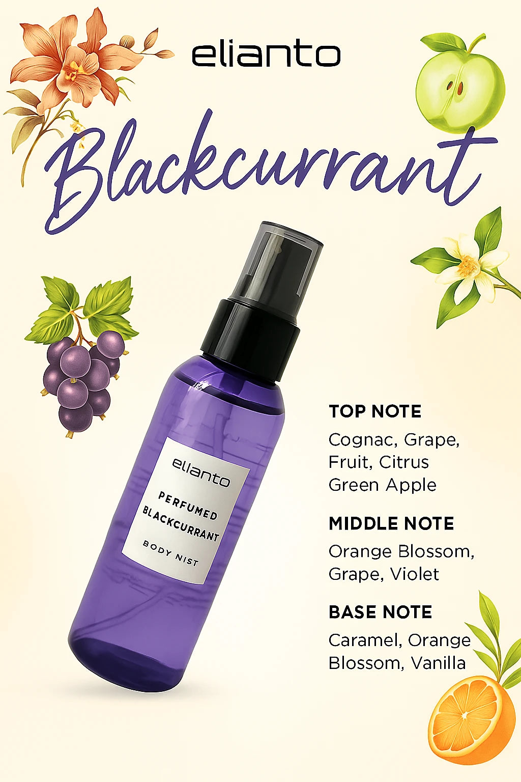 Blackcurrant Body Mist - Elianto - delicate scent for daily wear