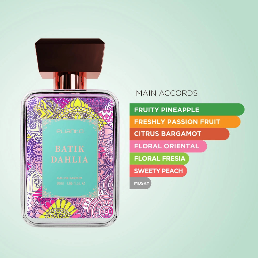 EDP fragrance, Batik Dahlia - Elianto, fruity pineapple scent