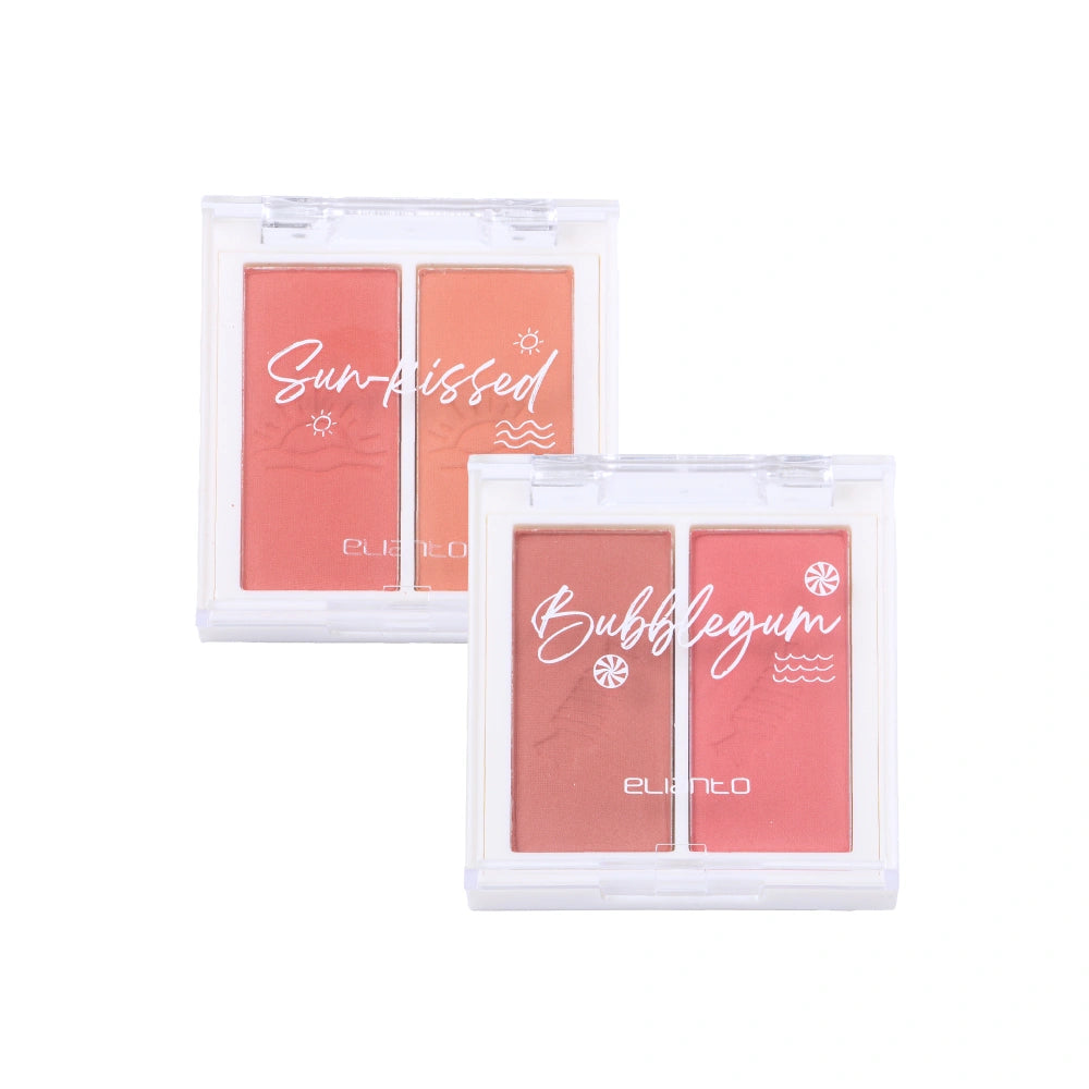 Two blusher sets labeled 'Sun-kissed' and 'Bubblegum' by Elianto