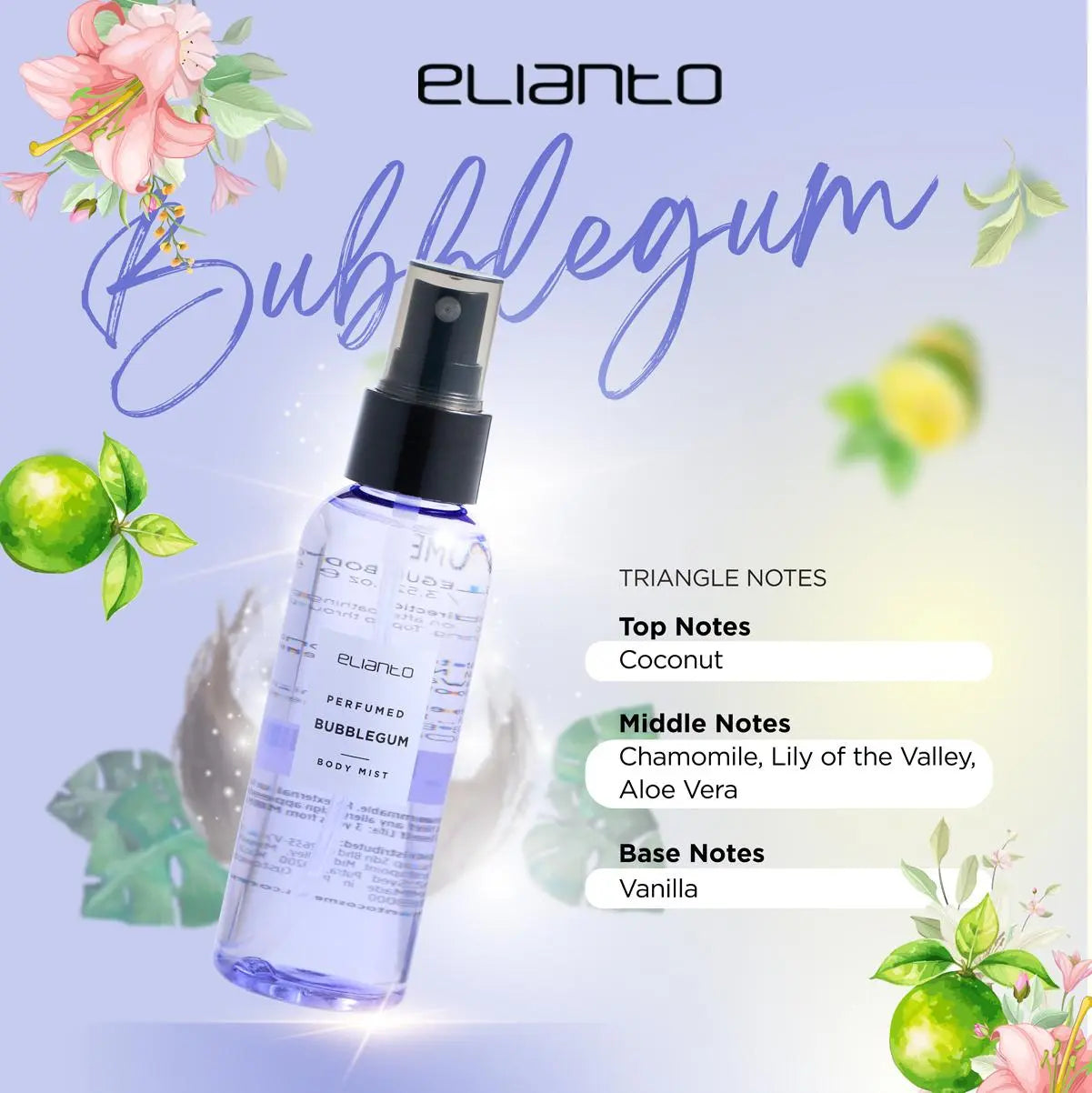 Elianto Long Lasting Body Mist (Coconut/ Watermelon/ Bubblegum Scent)