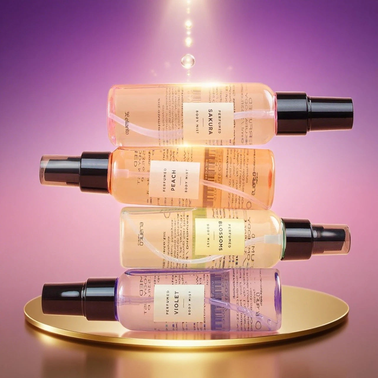 Four spray bottles, Body Mist Elianto, long lasting and daily wear.