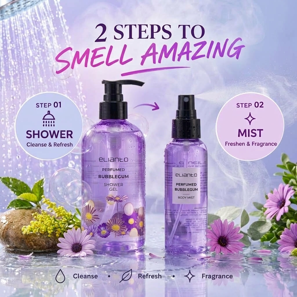 Elianto Perfumed Shower Gel and Body Mist Set - Scented Refreshing Duo