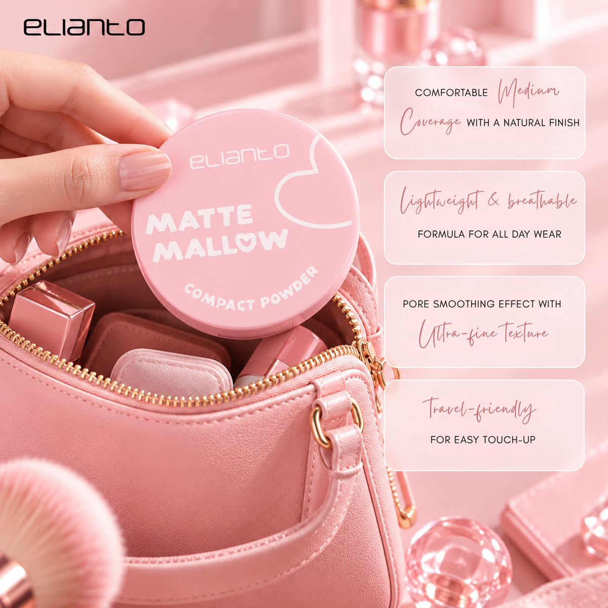 Elianto Matte Mallow Compact Powder - Lightweight & Smooth Formula