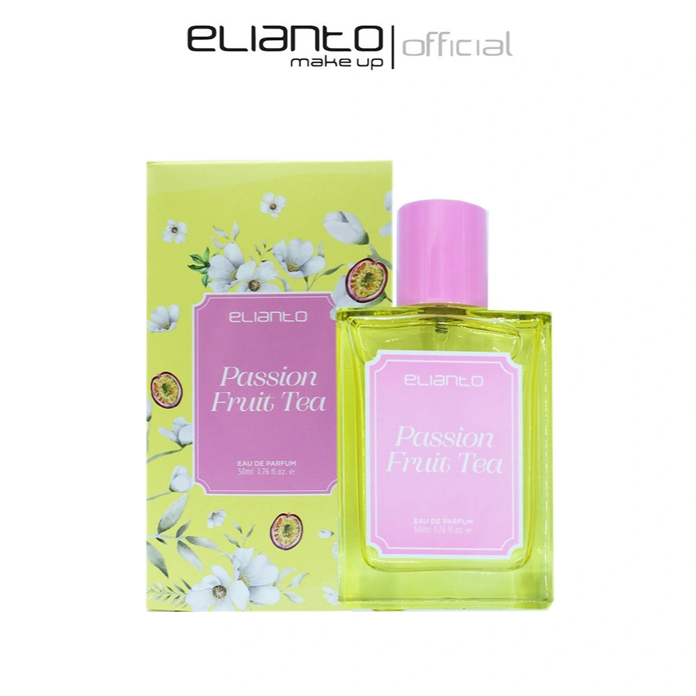 Elianto Passion Fruit Eau De Parfum bottle with fruity floral perfume scent, tropical fragrance, long-lasting women’s perfume.