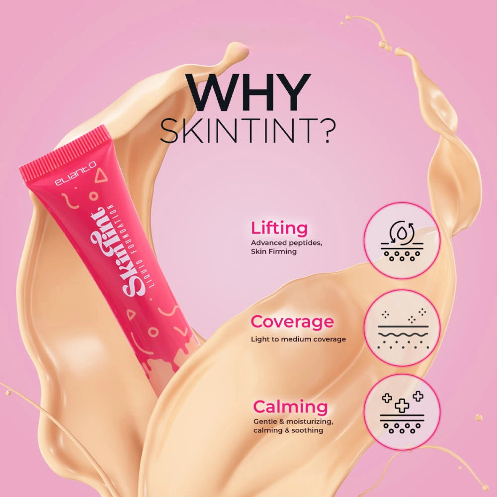 Skintint product with benefits on a pink background