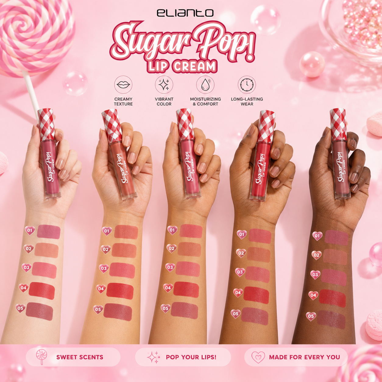 Elianto Sugar Pop Lip Cream - Semi-Matte Finish, Comfortable for Daily Use
