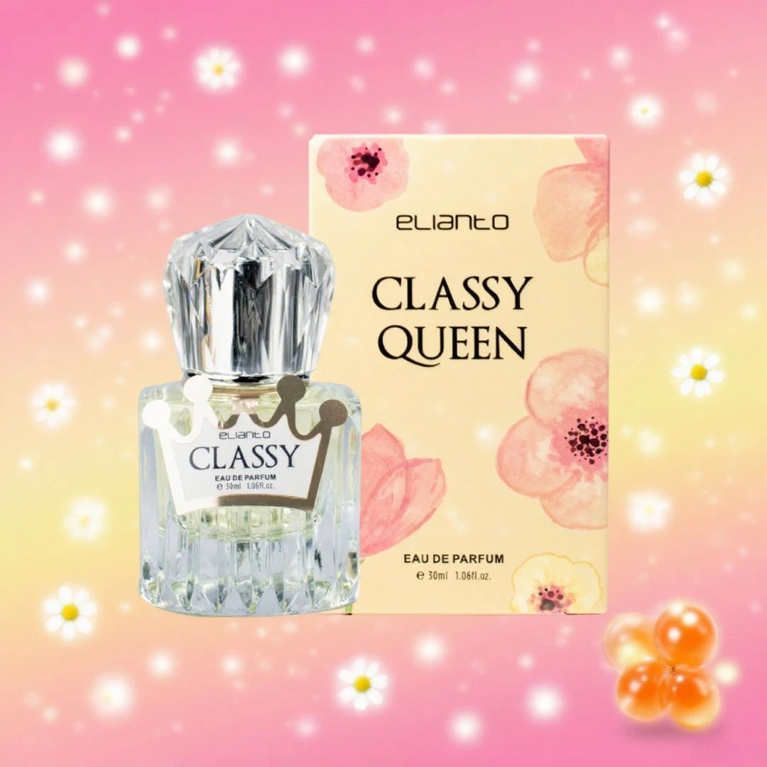 Classy Queen perfume by Elianto in a graceful bottle, reflecting a young, fun, and floral fragrance