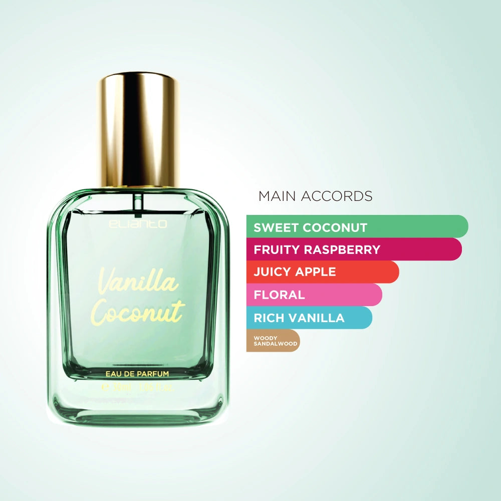 Elianto Eau De Parfum Vanilla Coconut – warm, feminine perfume with tropical vibes