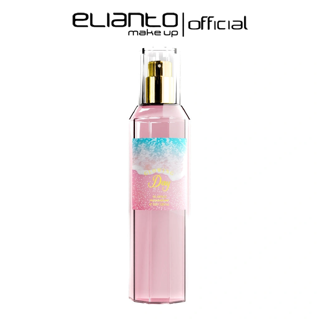 Glowing Day Fragrance Mist bottle with fruity, sweet, and gourmand scent – playful and cozy body spray