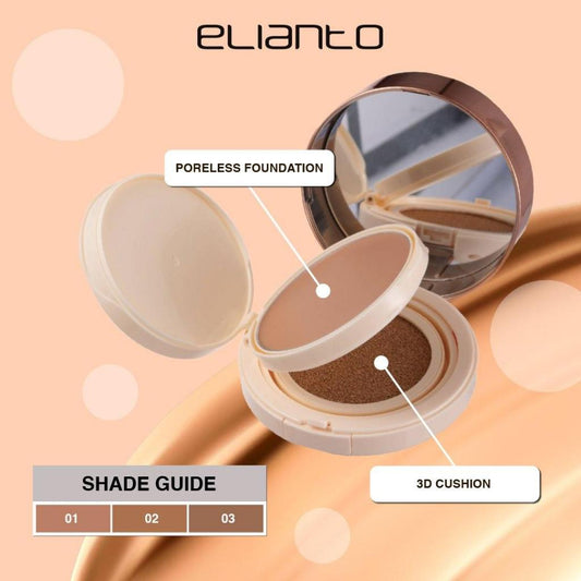 Elianto HD Foundation + 3D Cushion – Poreless, Full Coverage & Long Lasting for Flawless Skin