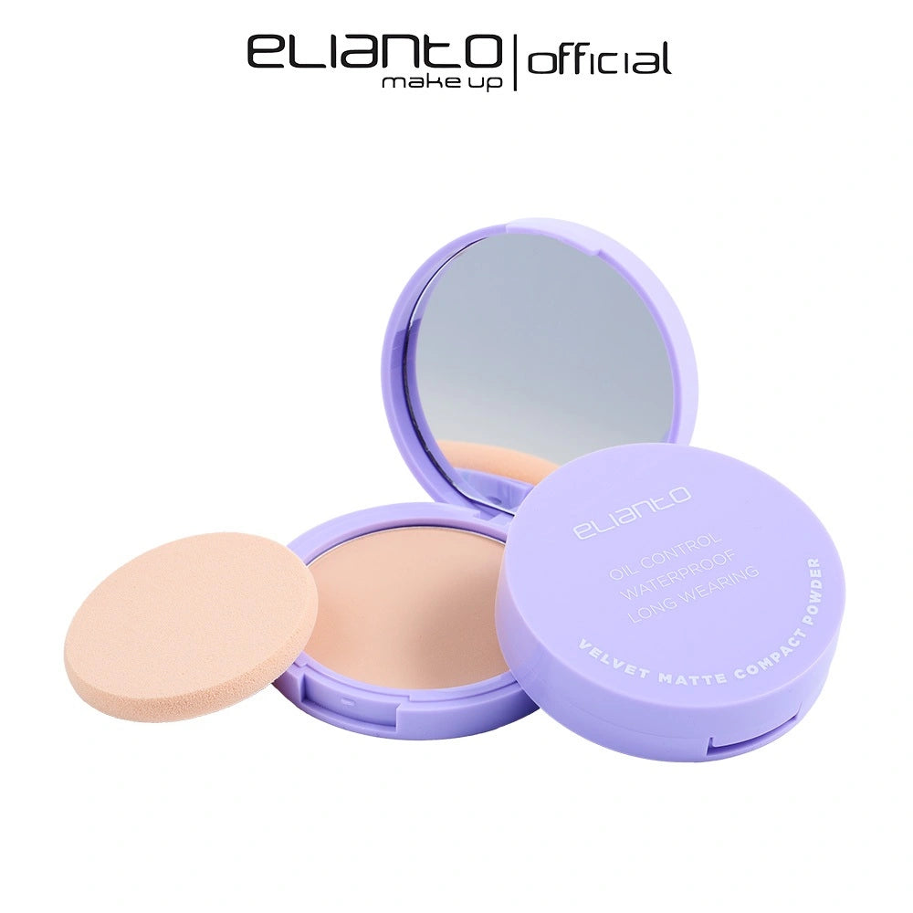 Elianto Compact Powder 02 for natural skin tone, offering light to medium coverage with a smooth, matte finish for everyday wear