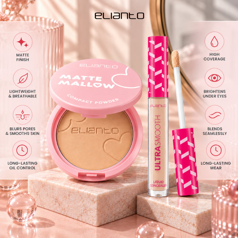 Elianto Smooth Liquid Concealer  + Matte Mallow Compact Powder