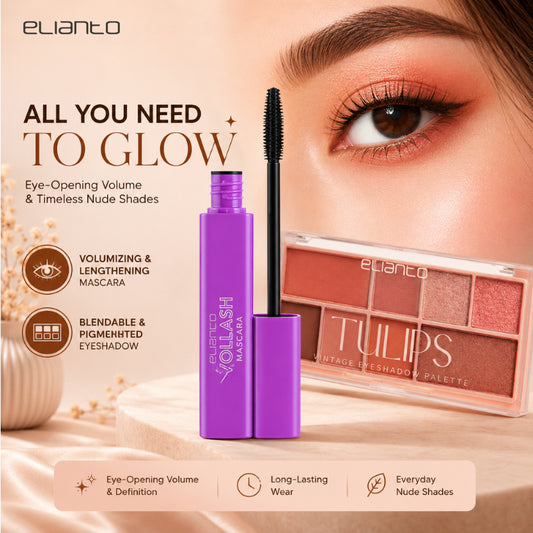 Elianto Vollash Mascara + Vintage Eyeshadow Palette 8 Color