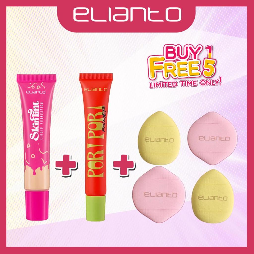 Elianto Skin Tint Foundation + Pori Pori Primer + Finger Makeup Puff