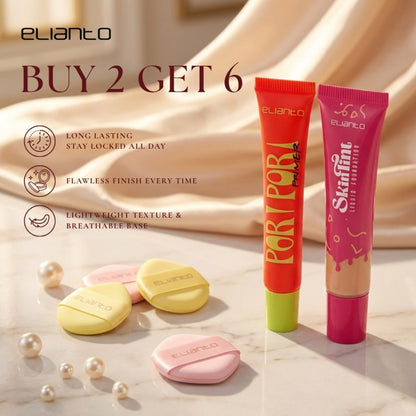 Elianto Skin Tint Foundation + Pori Pori Primer + Finger Makeup Puff