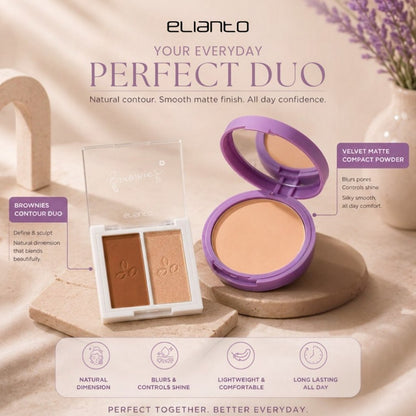 Elianto Velvet Matte Compact Powder + Brownies Contour Kit