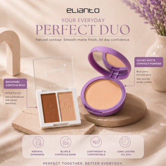 Elianto Velvet Matte Compact Powder + Brownies Contour Kit