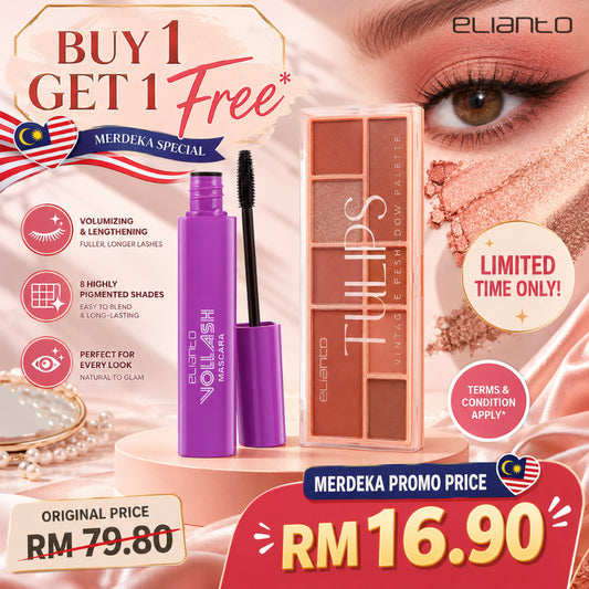 Elianto Vollash Mascara + Vintage Eyeshadow Palette 8 Color
